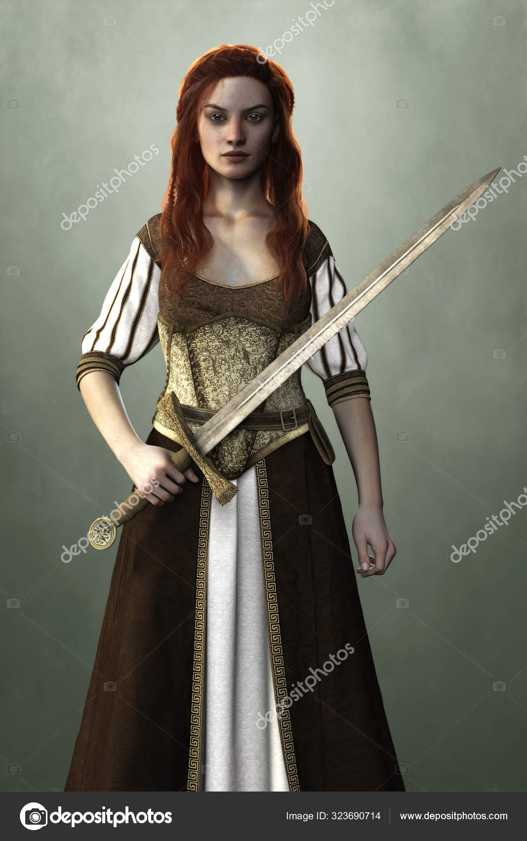 Belle femme dans une robe médiévale fantaisie tenant une épée — Photo de  stock par ©MerryDesigns - 323690714, image size:1067x1700