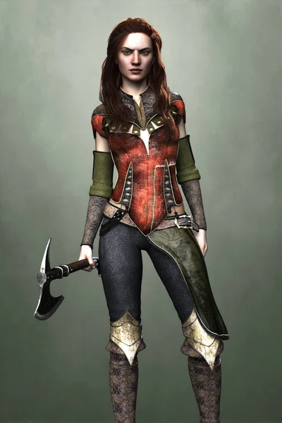 3D illustration of a beautiful fantasy female warrior in medieval