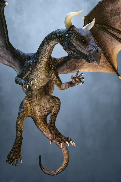 3D иллюстрация летающего рогатого дракона, обрезанного — стоковое фото