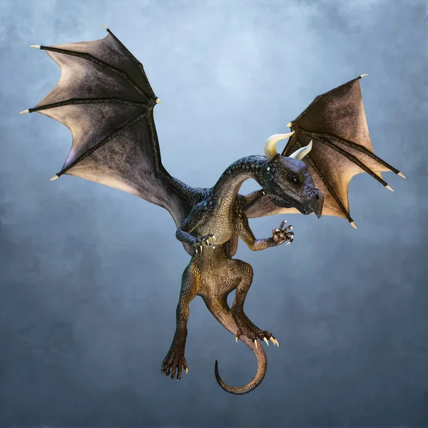 Illustration 3D d'un dragon à cornes volantes — Photo