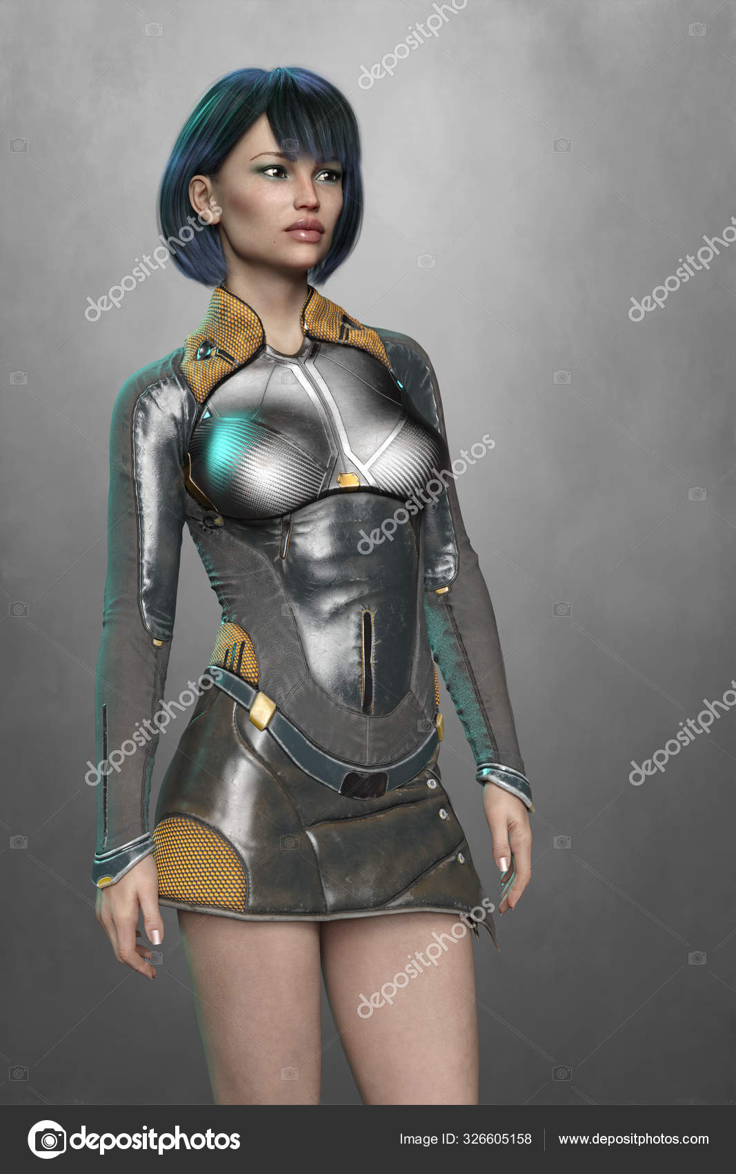 Rendering of beautiful woman in SciFi outfit or uniform Stock Photo by  ©MerryDesigns 326605158