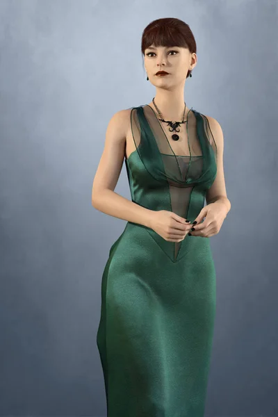Rendering of a beautiful elegant woman in an evening dress — Stock Photo, Image