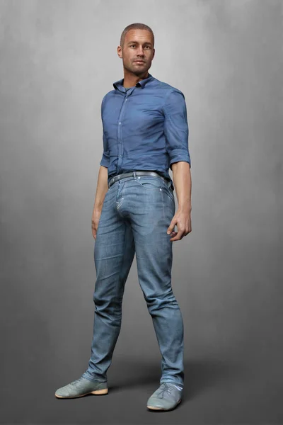 Full figure CG handsome man wearing jeans, isolated