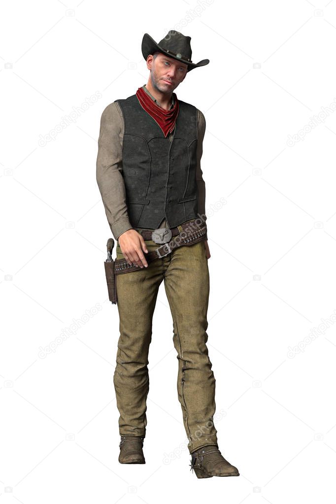 Rendering Mature Western Cowboy Isolated