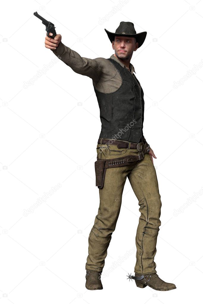 Rendering of a cowboy with a gun in his hand