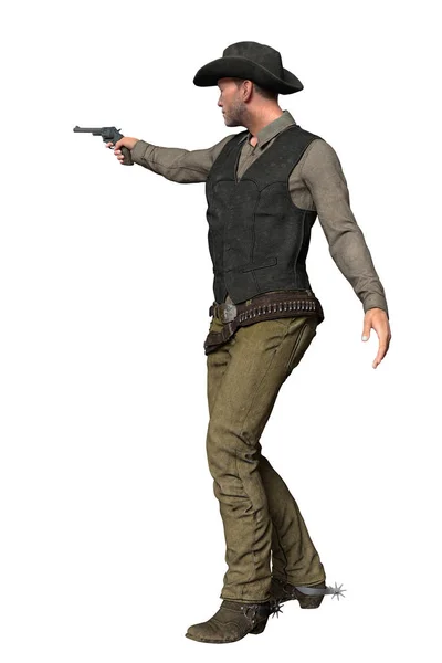Side view render of a mature cowboy pointing a gun — Stock Photo, Image