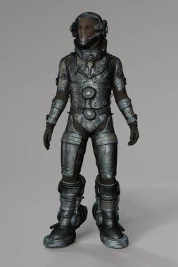 Uzay kâşifi kask da dahil olmak üzere tam takım giyiniyor