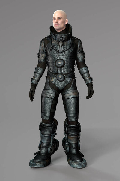 Rendering of a male space explorer in protective suit