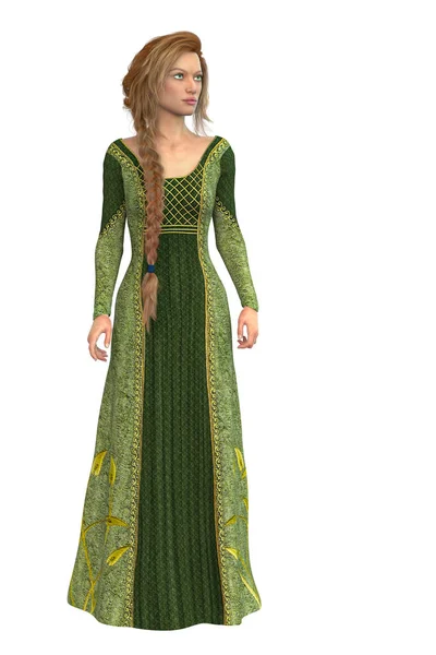 Cg žena s rudými vlasy na sobě středověké fantasy šaty — Stock fotografie