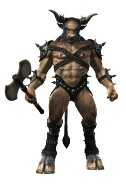 Zırhlı bir Minotor savaş baltası taşıyor.