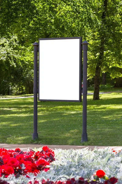 Mock up. Blank billboard outdoors, outdoor advertising, public information board in the city park — Stock Photo, Image