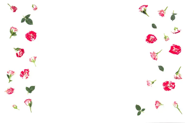 Состав цветов. Рамка из розовых цветов. Плоский, вид сверху — стоковое фото