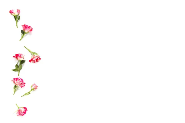 Состав цветов. Рамка из розовых цветов. Плоский, вид сверху — стоковое фото
