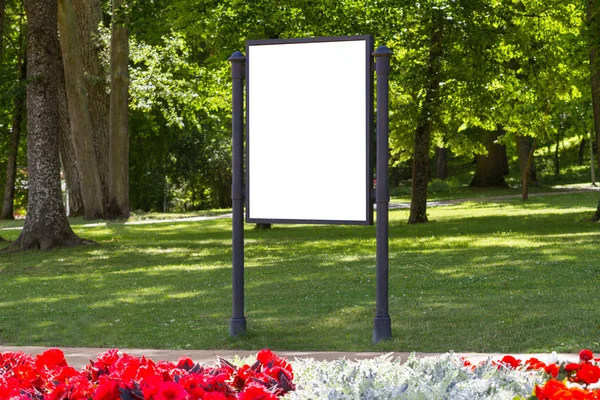 Mock up. Blank billboard outdoors, outdoor advertising, public information board in the city park — Stock Photo, Image
