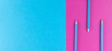 Mavi Kalem mor ve mavi kontrast arka plan üzerinde düzenlenmiş.