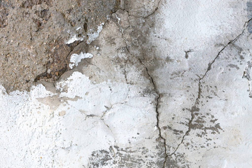 Old white grunge plaster wall with cracked structure background texture
