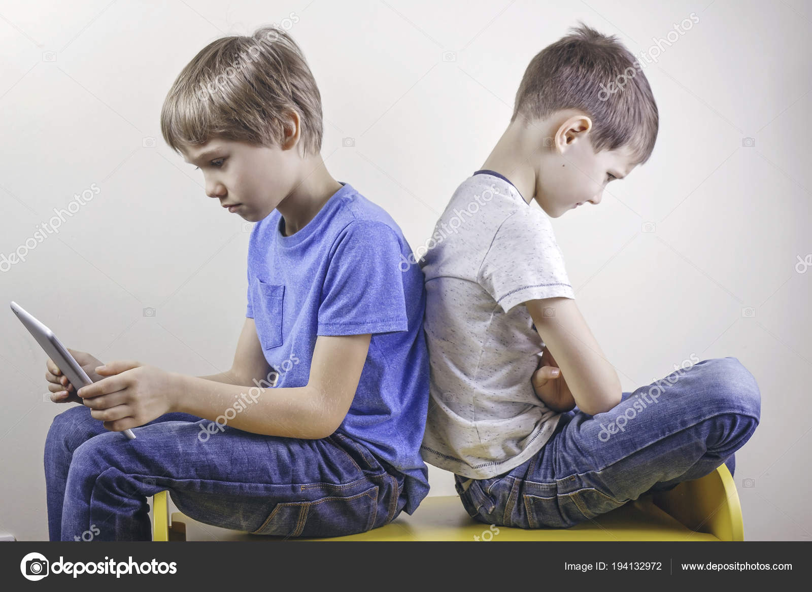 computer addiction one boy using tablet and other kid computer addiction