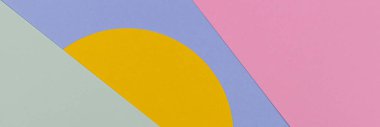 Soyut renkli kağıt dokusu arkaplanı. Minimum geometrik şekiller ve çizgiler mavi, açık yeşil, sarı, pastel pembe renkler