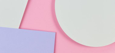 Soyut renkli kağıt dokusu arkaplanı. Pastel pembe, açık mavi ve yeşil renkte minimal geometrik şekiller ve çizgiler