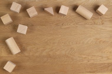 Baby kid educational natural eco zero waste wooden toys frame on wood background