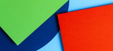 Soyut renkli kağıt dokusu arkaplanı. Asgari geometrik şekil ve çizgiler kırmızı, açık mavi, lacivert, yeşil renkler