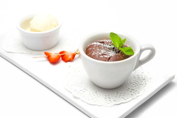 Chocolate fondant in a white cu — Stock Photo, Image