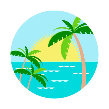 Palmiye ağaçları suda batan güneşin karşı.