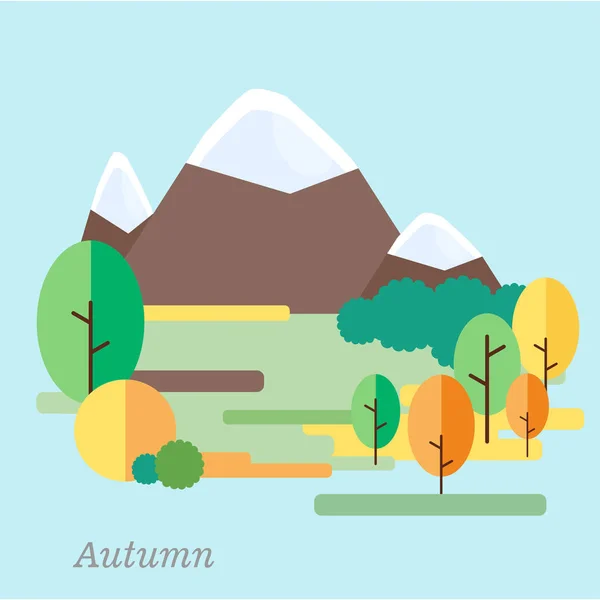 Paisagem de outono com montanhas no estilo plano . — Vetor de Stock