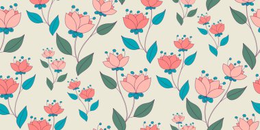 Şirin dalları ve yaprakları ile botanik çiçek desenli.