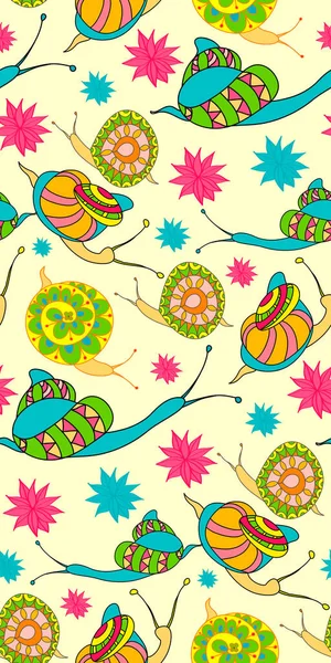 Salyangoz karikatür tarzı ile Seamless modeli. Vektör çizim.