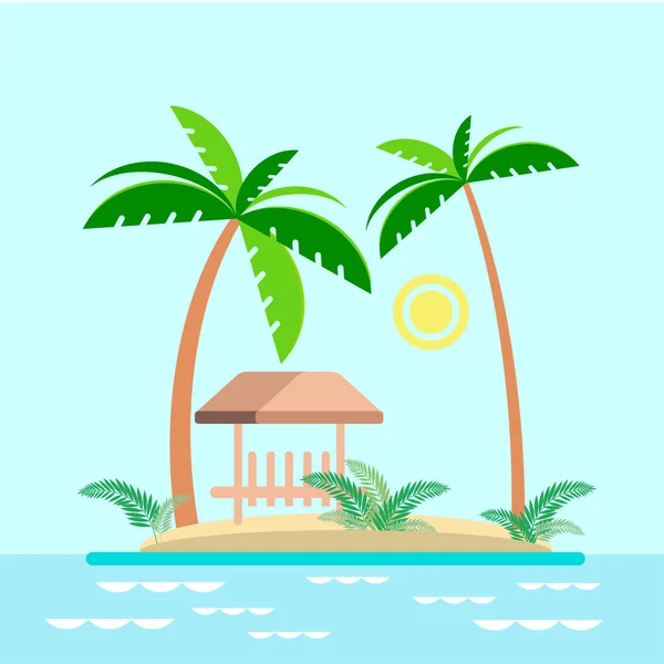 Bungalows under palm trees on the island. — Stock Vector