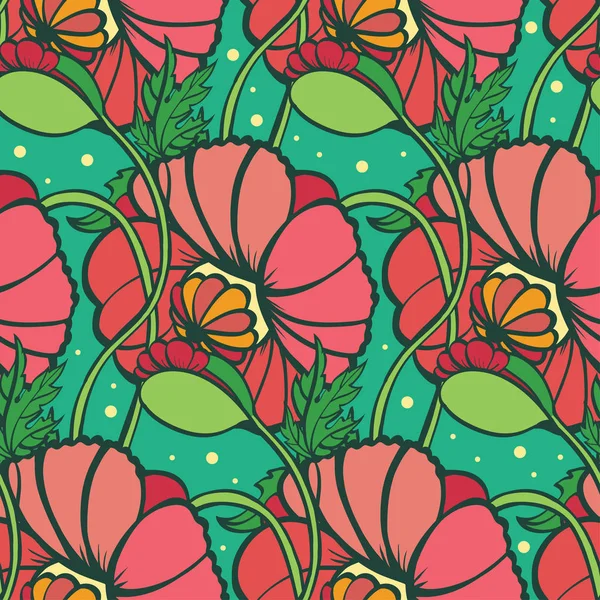 Çiçek ve yaprakları haşhaş seamless modeli