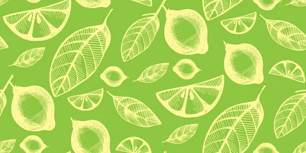Sömlös bakgrund med citrusfrukter och blad — Stock vektor