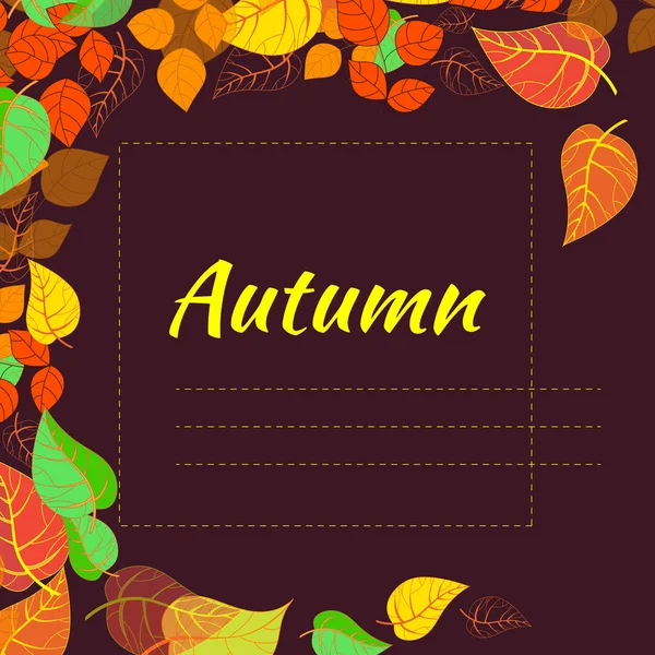 stock vector Frame with abstract autumn brightly colored leaves on a dark background.