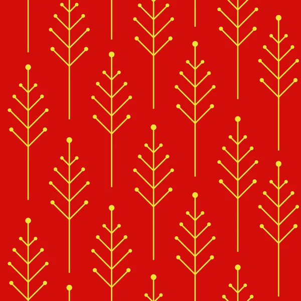Απρόσκοπτη φθινόπωρο μοτίβο με αφηρημένα χριστουγεννιάτικο δέντρο σε κόκκινο φόντο. Διάνυσμα. — Διανυσματικό Αρχείο