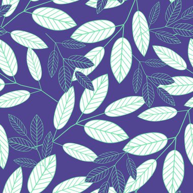 Botanik, sorunsuz, model, soyut, mavi, yeşil, yaprakları, arka plan., vektör.