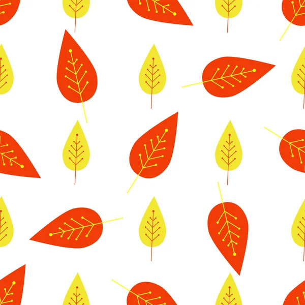 Seamless autumn background. Botanical vector pattern. The leaf fall. Colorful leaves on a white background — Stock Vector