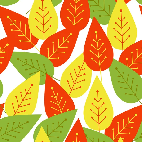 Seamless autumn background. Botanical vector pattern. The leaf fall. Colorful leaves on a white background — Stock Vector