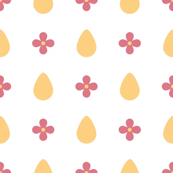 卵と花の対称のシームレスなパターン。イースター。フラットの図。ベクトル — ストックベクタ