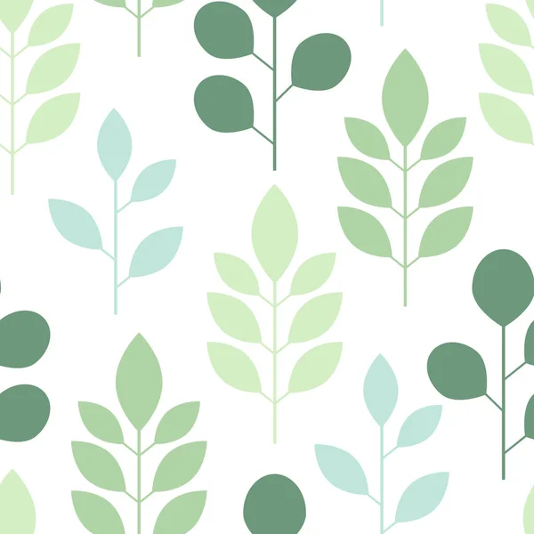 Seamless pattern of abstract trees and leaves on a white background. Vector illustration