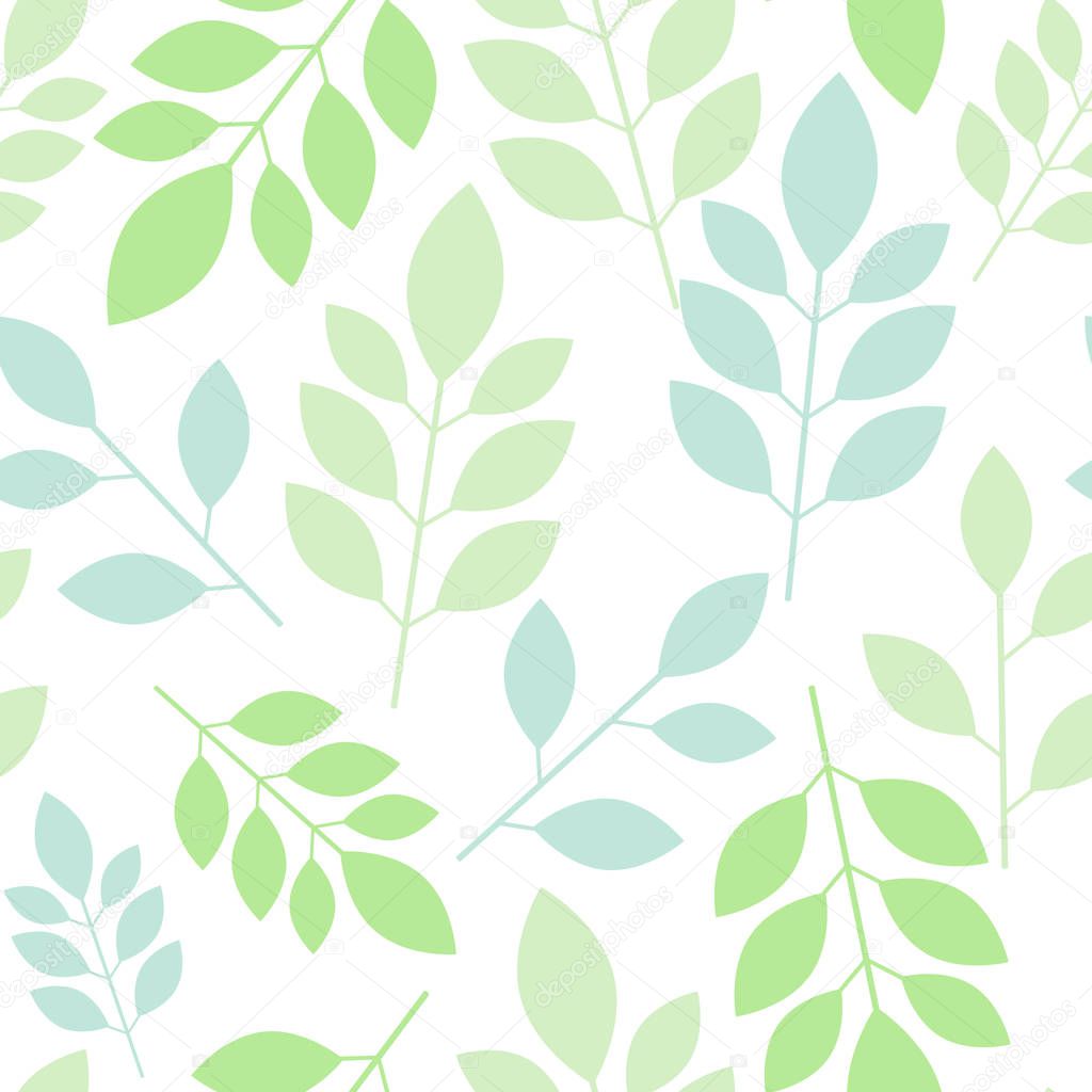 Chaotic seamless pattern of abstract leaves on a white background. Vector illustration