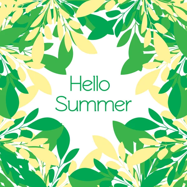 Ramki kolorowe liście - zielony, Emerald, żółty na jasnym tle. Witam lato. Ilustracja wektorowa — Wektor stockowy