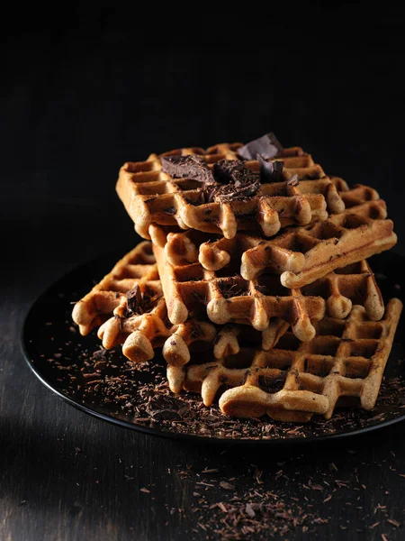 Belgian French Waffles Breakfast Dark Background — Stock Photo, Image