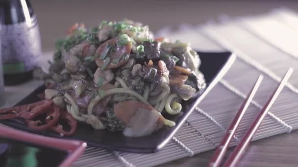 Yakisoba Japansk Mat Varm — Stockvideo