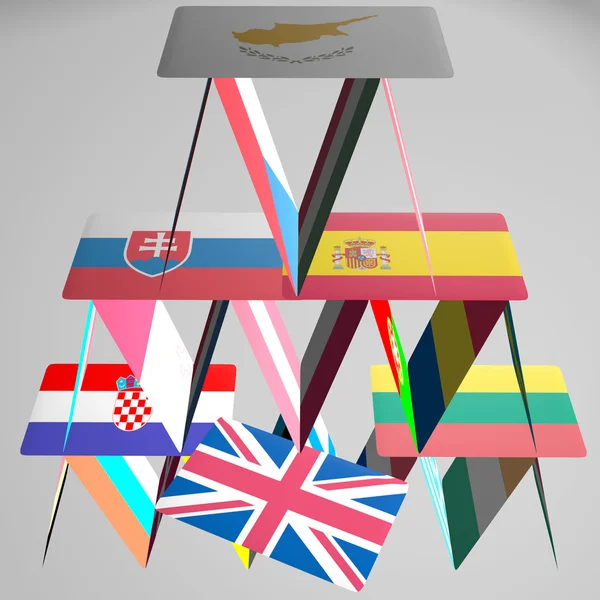 Avrupa Brexit iskambil kağıtlarından ev daraltmak tehlike felaket CGI 3d AB 