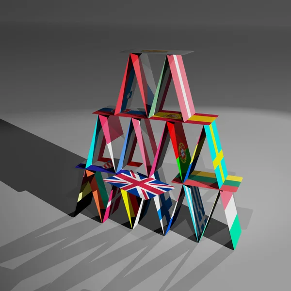 Avrupa Brexit iskambil kağıtlarından ev daraltmak tehlike felaket CGI 3d AB 