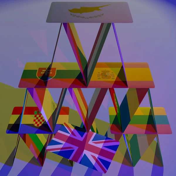 Avrupa Brexit iskambil kağıtlarından ev daraltmak tehlike felaket CGI 3d AB 