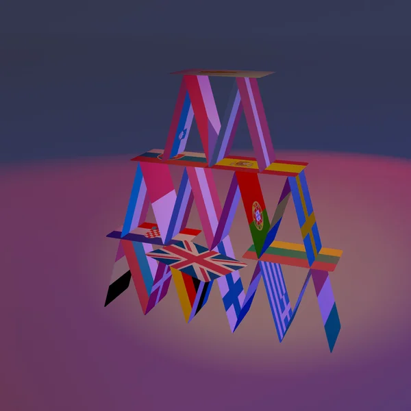 Avrupa Brexit iskambil kağıtlarından ev daraltmak tehlike felaket CGI 3d AB 