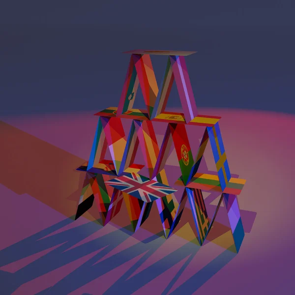 Avrupa Brexit iskambil kağıtlarından ev daraltmak tehlike felaket CGI 3d AB 