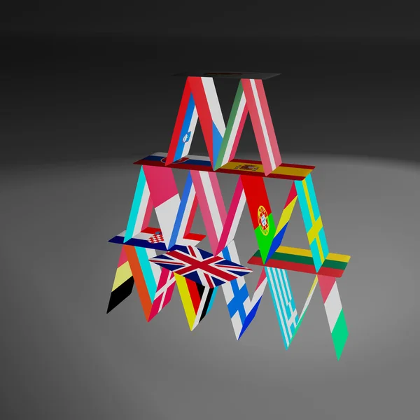 Avrupa Brexit iskambil kağıtlarından ev daraltmak tehlike felaket CGI 3d AB 